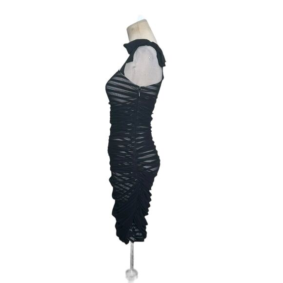 BCBGMAXAZRIA Black Striped One Shoulder Mesh Overlay Cocktail Dress size XS - Picture 13 of 16